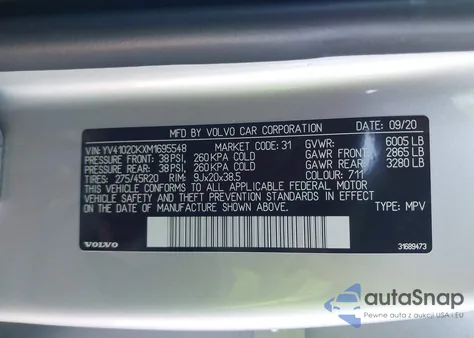 2021 Volvo Xc90 T5 Momentum 7 Passenger z USA, uszkodzony, nr VIN YV4102CKXM1695548